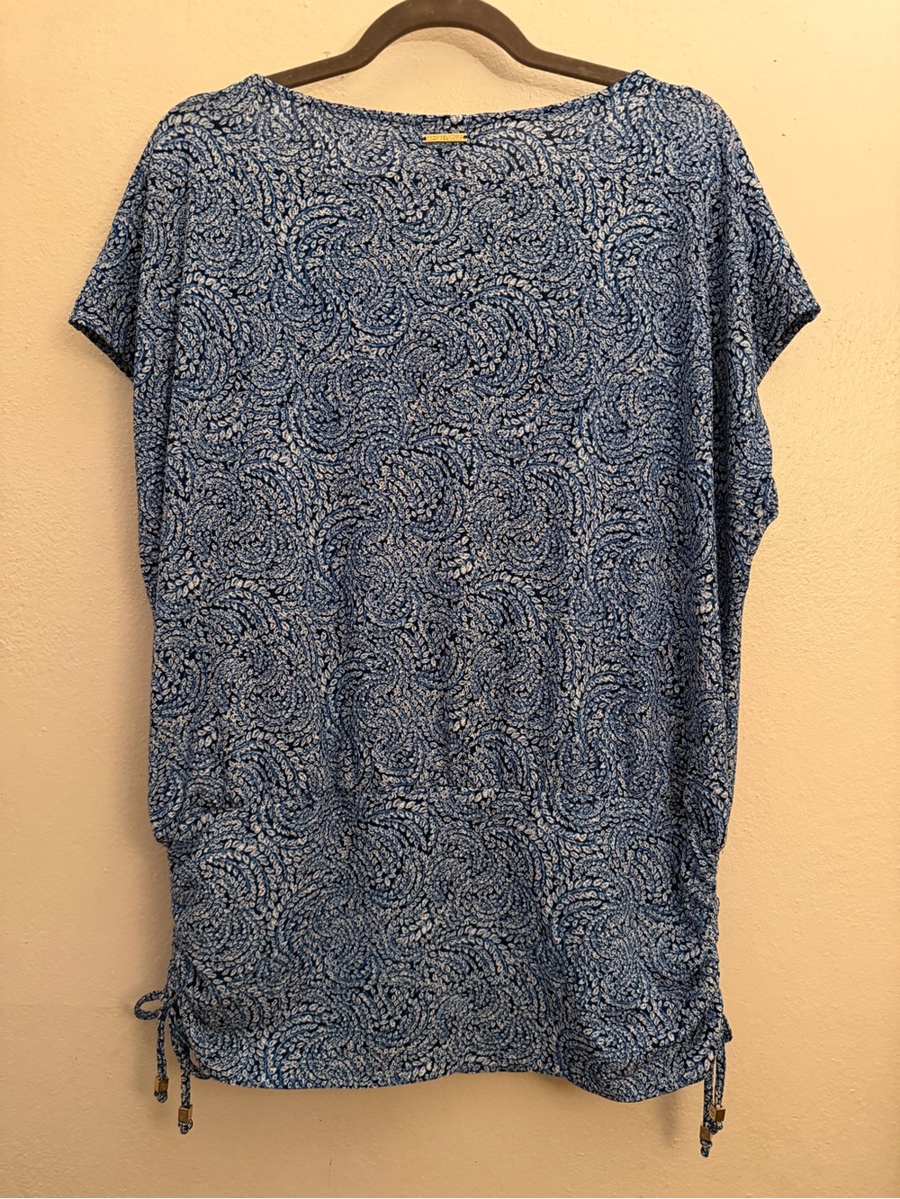 MICHAEL Michael Kors Blue Swirl Print Tunic Smocked Dolman Sleeve Top Like New